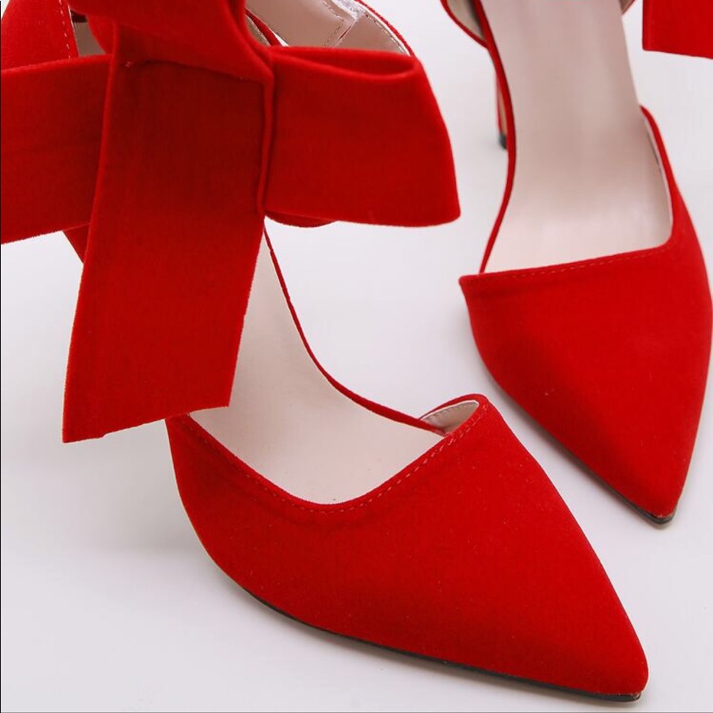 Sold! NEW MMJoly 💋 Red Suede Bow Stilettos - Picture 6 of 9